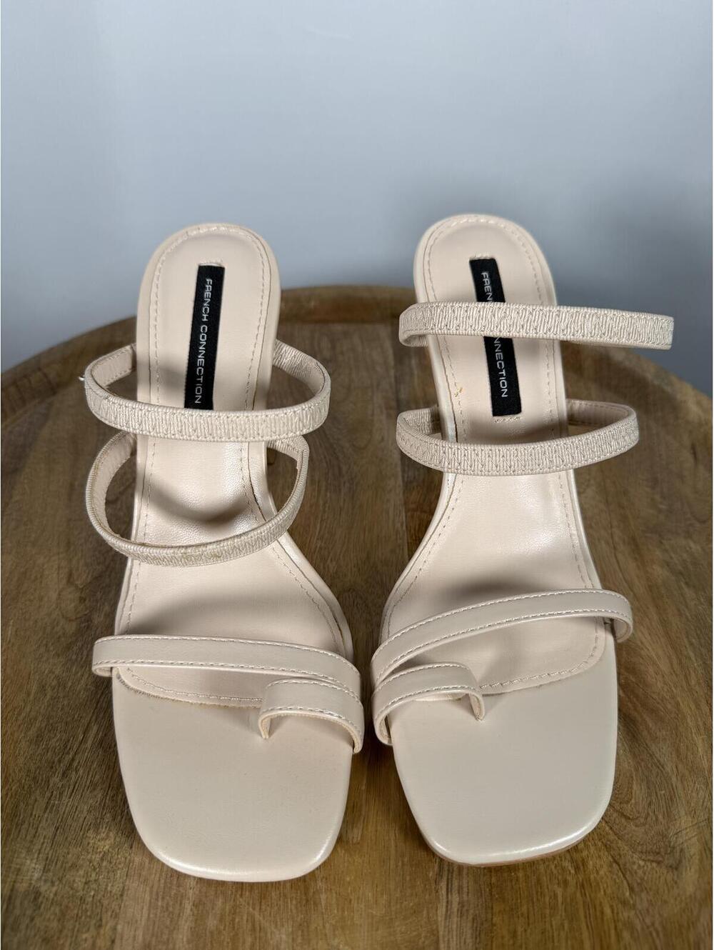 French Connection Heels Nude Strappy Square Toe Block Heel Sandals US 10 NWB - Picture 2 of 9